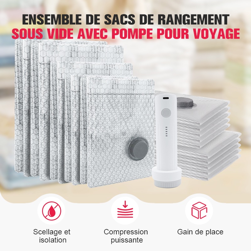🧳 50% DE RÉDUCTION ! ✨ Ensemble Sacs de Rangement Sous Vide 2026 – Pompe Portable Incluse, Gain de Place 80% 📦
