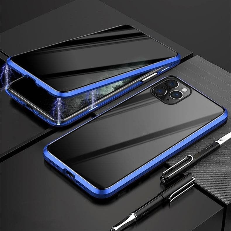 Coque magnétique pour iPhone avec verre de confidentialité et métal