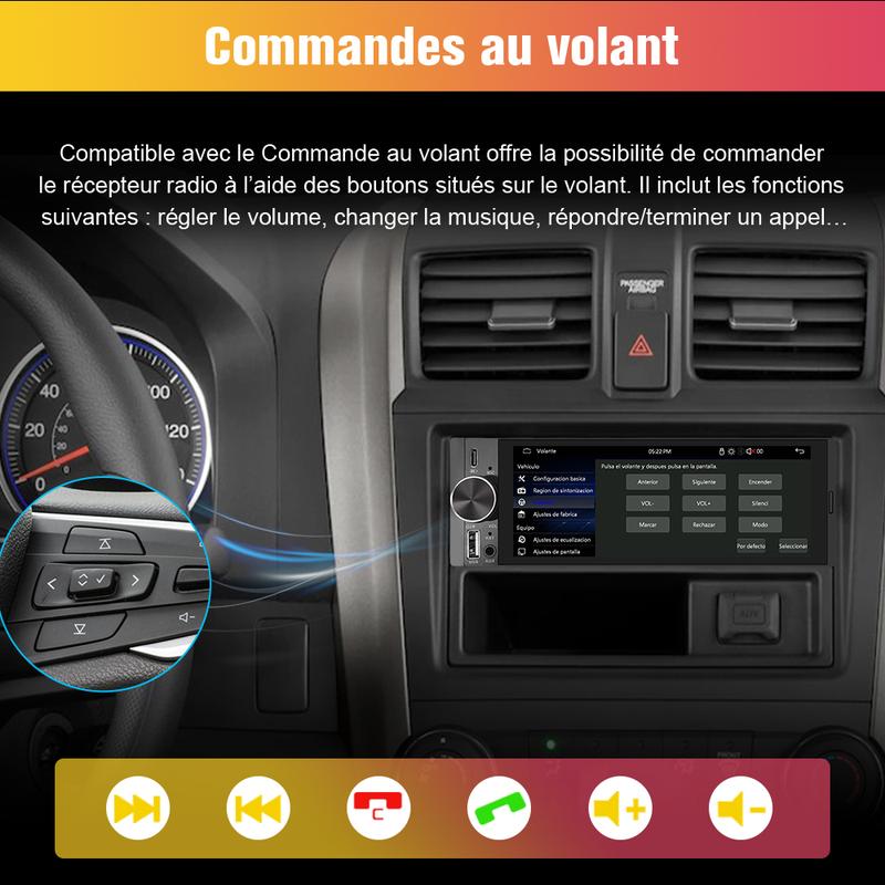 Écran tactile intelligent sans fil 6,36 pouces | Bluetooth | Commande vocale | Écran multimédia HD