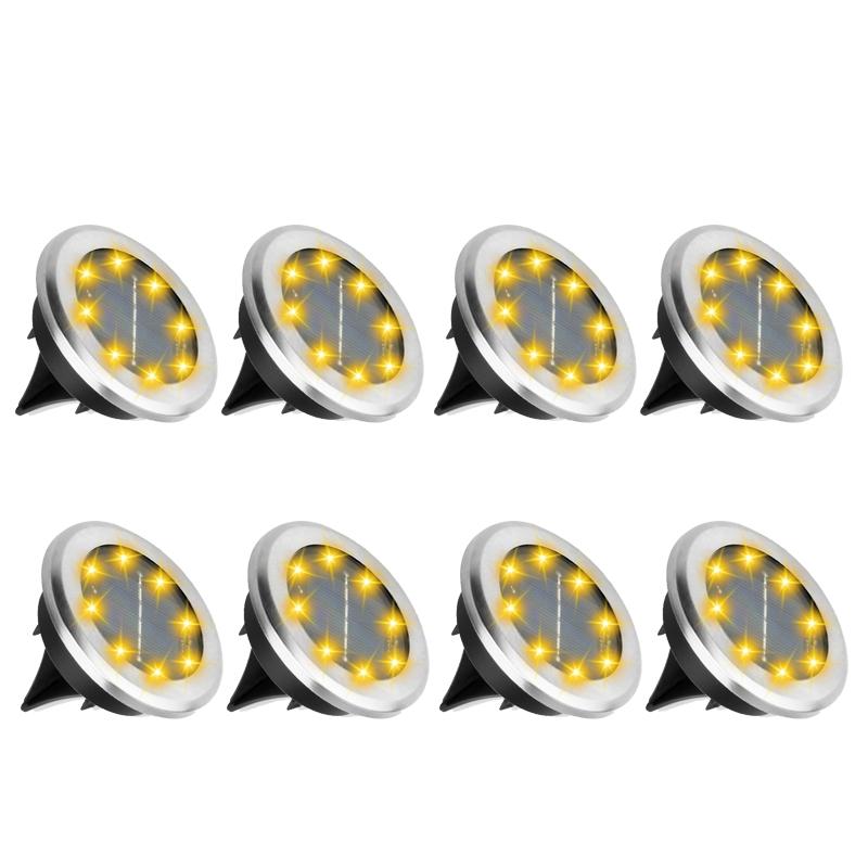 Lampe solaire d'extérieur en acier inoxydable avec 8 LED