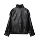 Veste en similicuir noir à col montant, veste de moto oversize