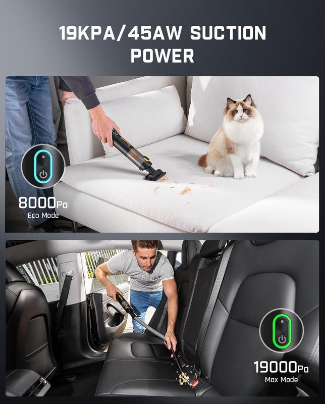 Aspirateur de voiture V8 Apex, mini-aspirateur sans fil portable 4 en 1 avec une puissance d'aspiration de 19 000 Pa