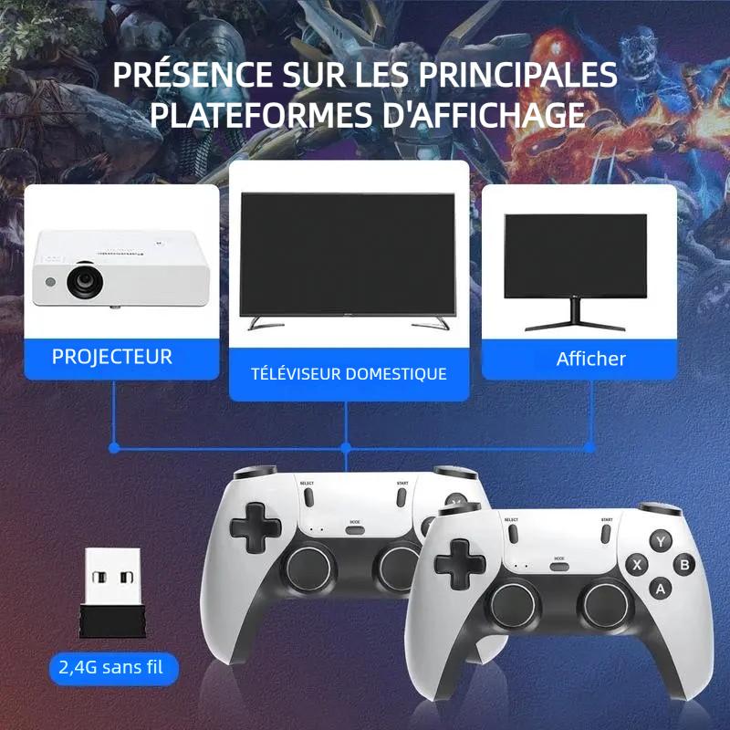 Plus de 40 000 jeux disponibles. Toute nouvelle console de jeux rétro M15. Compatible avec la connexion HDMI 4K. Manettes plug‑and‑play pour jouer sur télévision. Équipée de manettes sans fil 2,4 GHz améliorées.