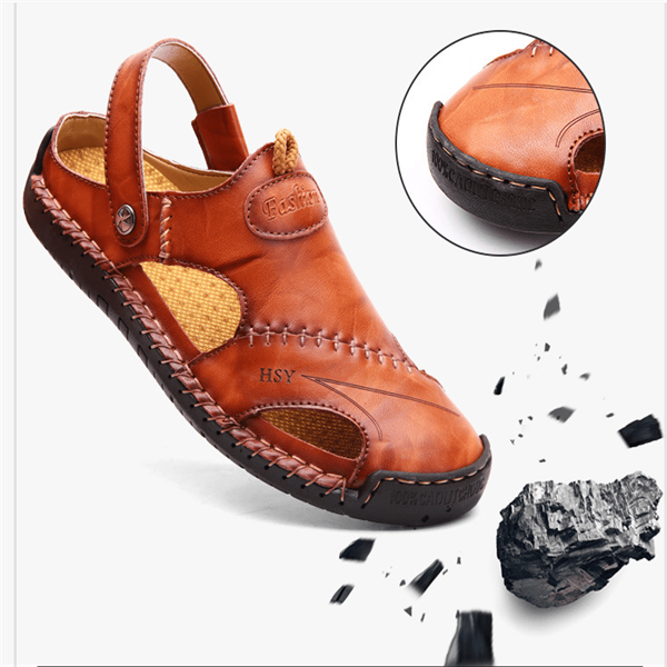 Sandales d'extérieur respirantes en cuir souple pour hommes de grande taille