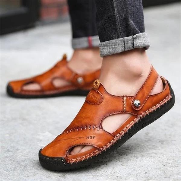 Sandales d'extérieur respirantes en cuir souple pour hommes de grande taille