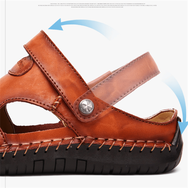 Sandales d'extérieur respirantes en cuir souple pour hommes de grande taille