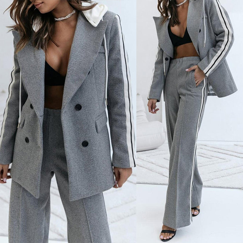 ✨Ensemble 2 pièces blazer gris décontracté et pantalon large pour femme
