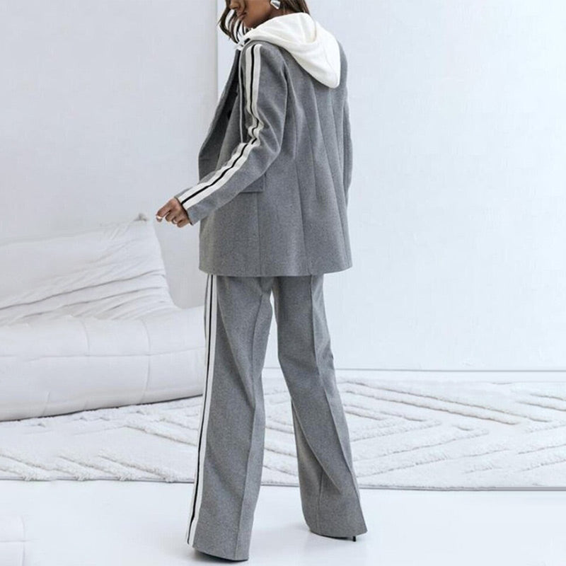 ✨Ensemble 2 pièces blazer gris décontracté et pantalon large pour femme