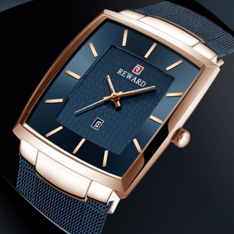 ⌚Montre à quartz pour hommes, ceinture en maille carrée ultra-mince