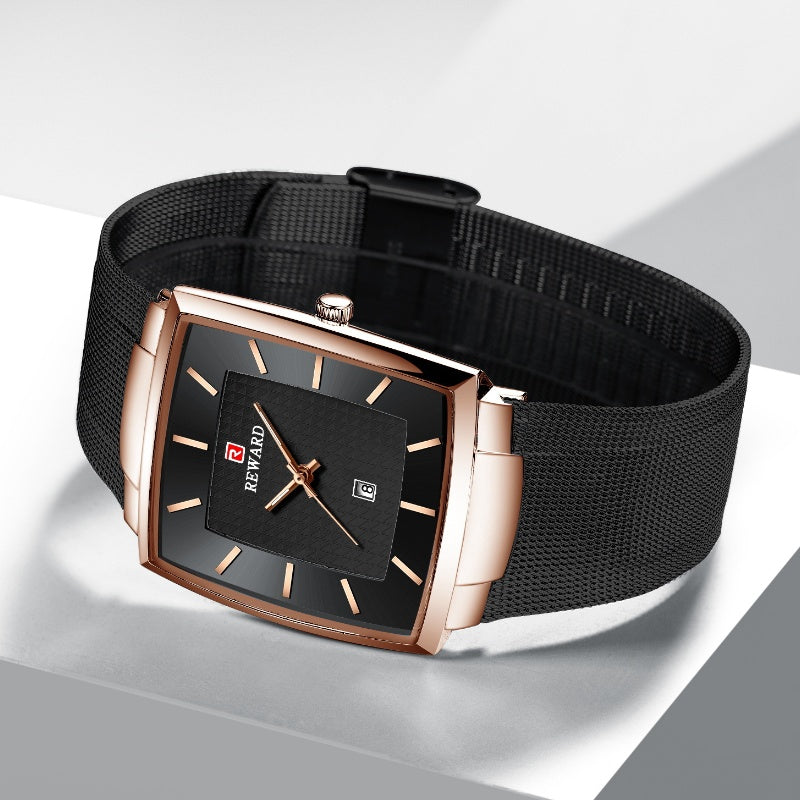 ⌚Montre à quartz pour hommes, ceinture en maille carrée ultra-mince