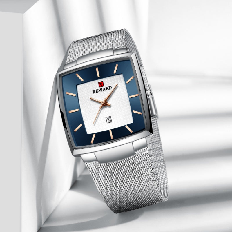 ⌚Montre à quartz pour hommes, ceinture en maille carrée ultra-mince