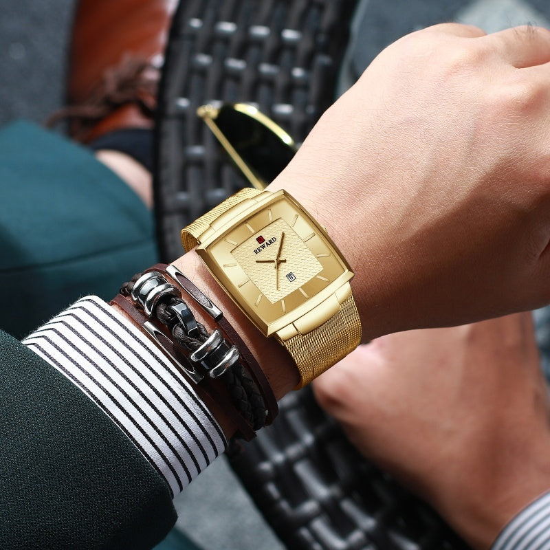 ⌚Montre à quartz pour hommes, ceinture en maille carrée ultra-mince