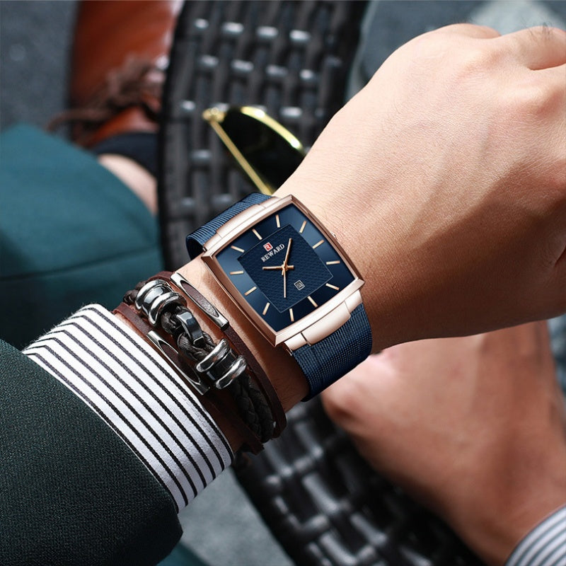 ⌚Montre à quartz pour hommes, ceinture en maille carrée ultra-mince