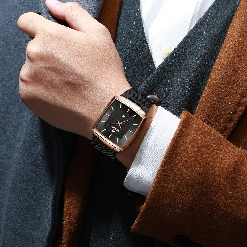 ⌚Montre à quartz pour hommes, ceinture en maille carrée ultra-mince