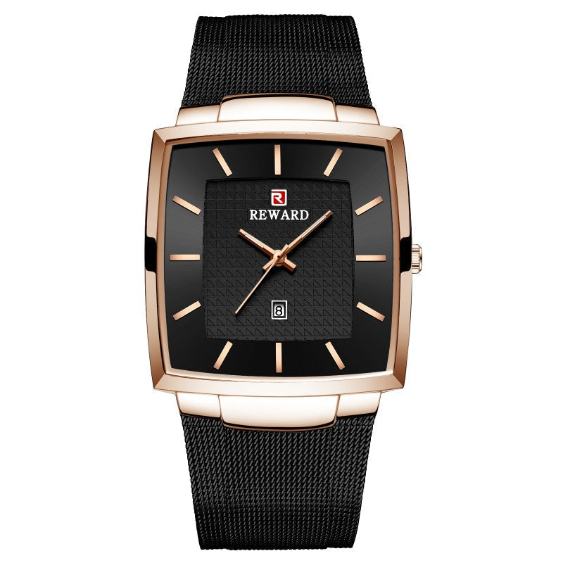 ⌚Montre à quartz pour hommes, ceinture en maille carrée ultra-mince