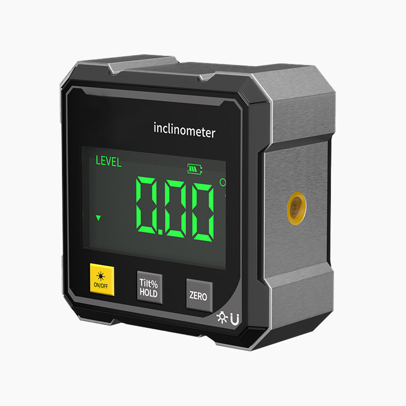 Inclinomètre numérique magnétique rechargeable à 360° avec double laser – Pour menuiserie et engins de chantier – Modes absolu et relatif – Écran clair – Commandes simples