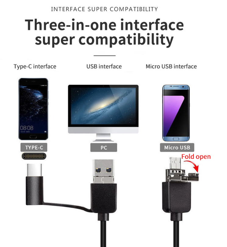 Endoscope étanche haute définition à connexion directe pour téléphones mobiles et ordinateurs