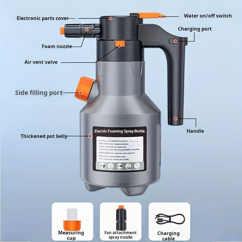 Pistolet à mousse électrique pour lavage de voiture, nettoyeur haute pression portable, multifonctionnel, grande capacité, longue autonomie, pour voitures, cuisine, nettoyage domestique
