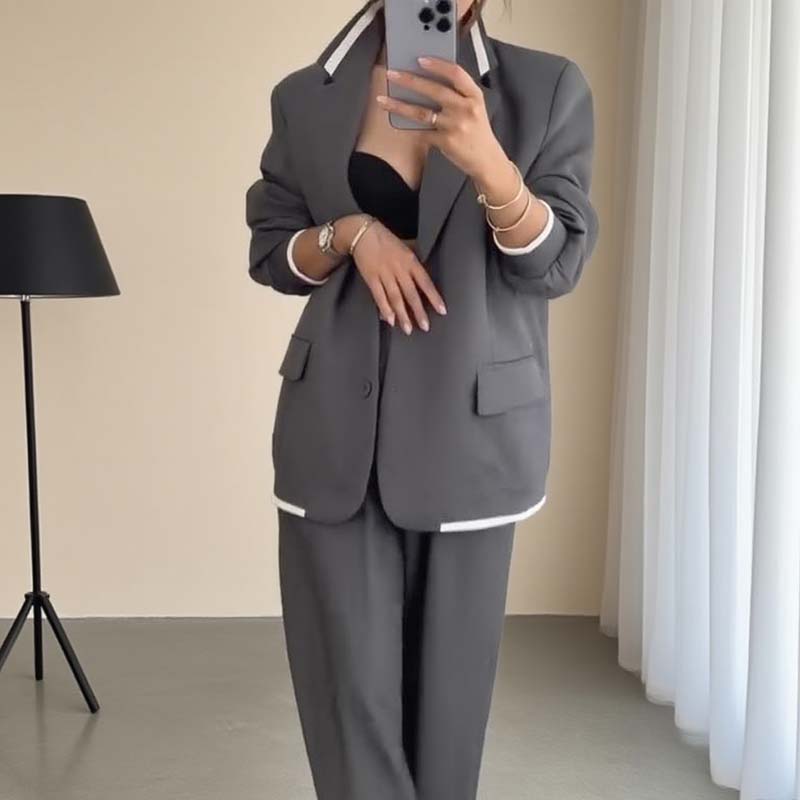 ⏰ VENTE FLASH 50 % DE RÉDUCTION 🔥 Ensemble 2 pièces pour femme comprenant un blazer à manches longues et un pantalon à jambes larges