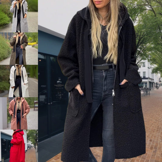 Manteau à Capuche Zippé Tendance avec Poches pour Femme