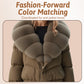 Veste courte tendance pour femme avec col en fourrure chaude (duvet de canard blanc d'Islande)