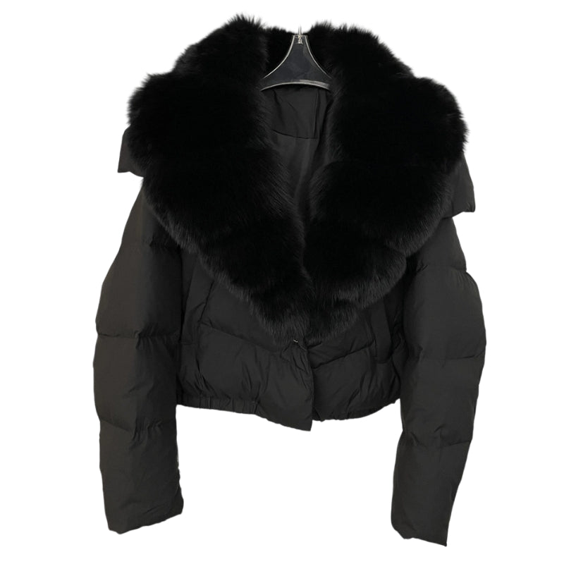Veste courte tendance pour femme avec col en fourrure chaude (duvet de canard blanc d'Islande)