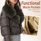 Veste courte tendance pour femme avec col en fourrure chaude (duvet de canard blanc d'Islande)