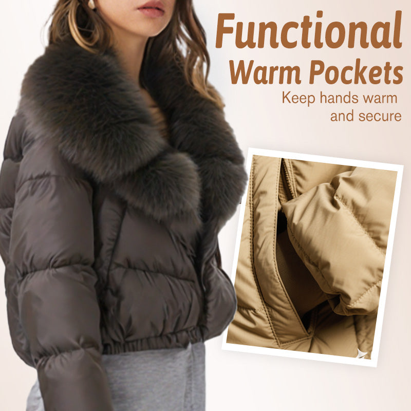 Veste courte tendance pour femme avec col en fourrure chaude (duvet de canard blanc d'Islande)
