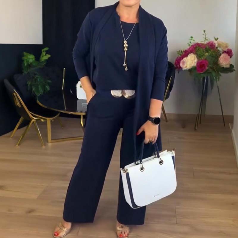 Ensemble 3 pièces élégant comprenant un cardigan long, un haut et un pantalon🔥LIVRAISON GRATUITE