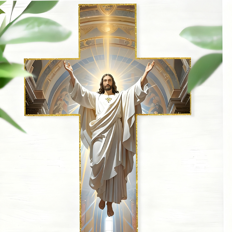 🔥 Offre Limitée ! ✨ Décoration Murale Croix Jésus Rétro - Bordure Dorée Élégante, Acrylique Lumineux, Symbole de Foi Inspirant ✝️✨