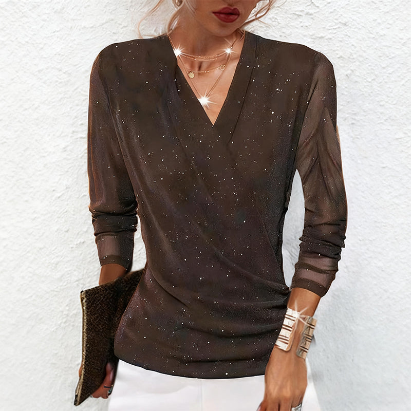 📢📢50 % DE RÉDUCTION !!! ✨Haut à manches longues et encolure en V croisée Sparkle pour femmes