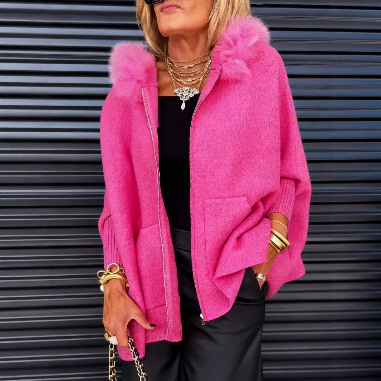 ⏳Spécial à durée limitée⏰Veste Casual à Col en Fausse Fourrure Uni🧥