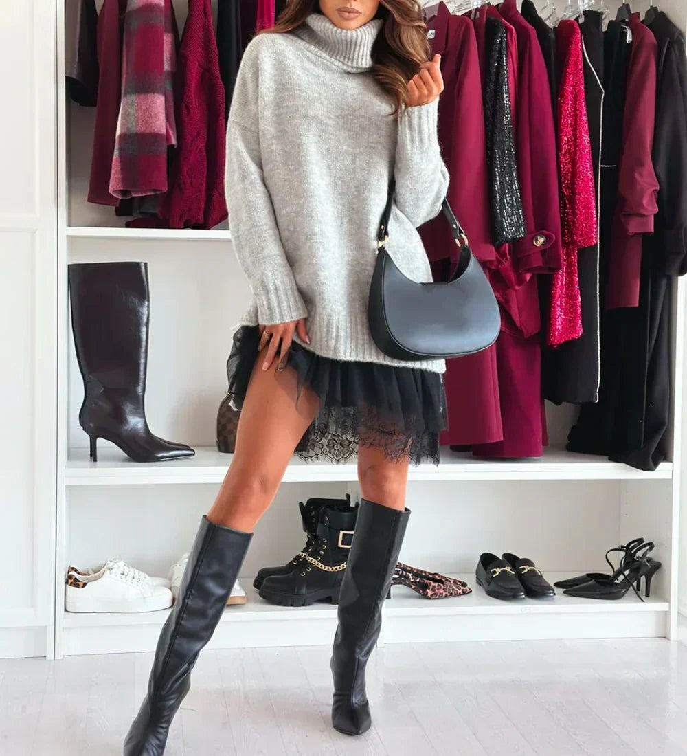 ❄️ Soldes d'hiver - 49 % de réduction 👗 Ensemble mini-robe et pull à col roulé pour femme