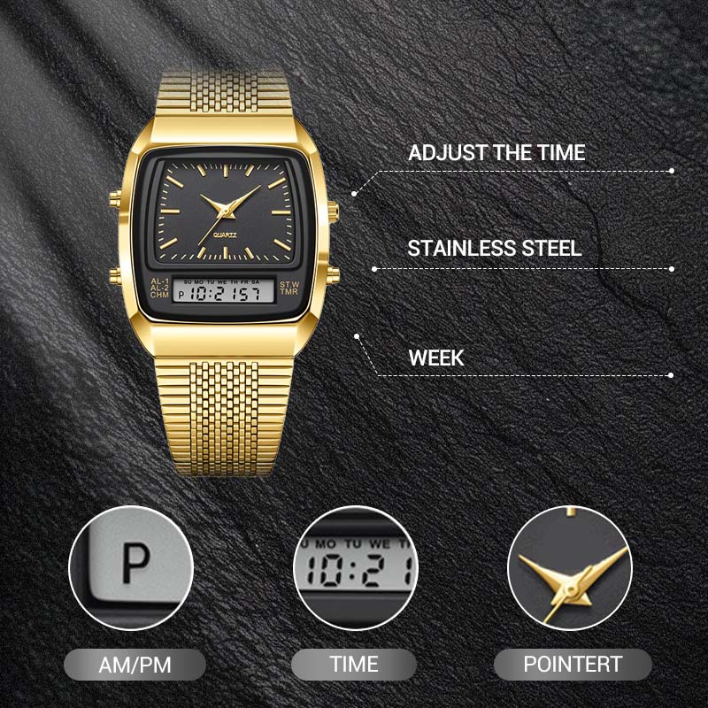 Montre multifonction carrée de style rétro