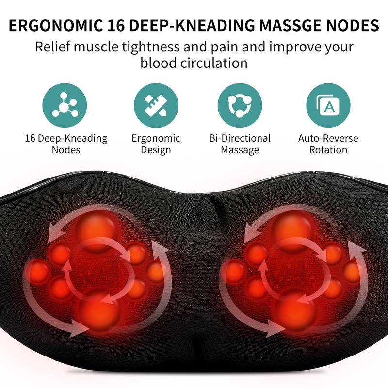 📢📢50% OFF !!⏰Masseur Cervical Chauffant Shiatsu │ 16 Nœuds de Pétrissage Profond │ Détente Musculaire