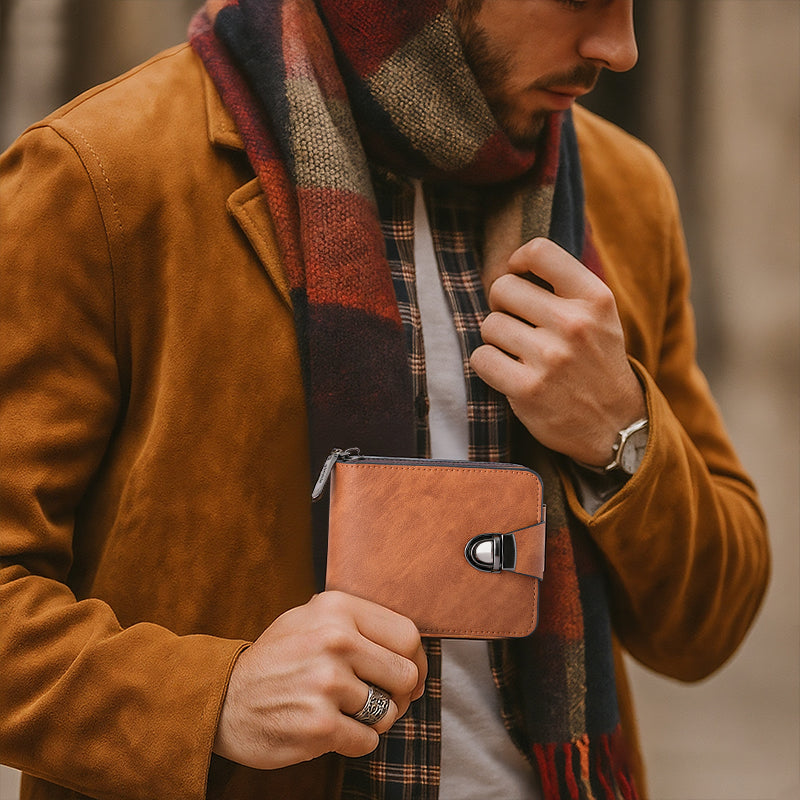 Portefeuille Vintage Compact à Fermeture Éclair pour Hommes