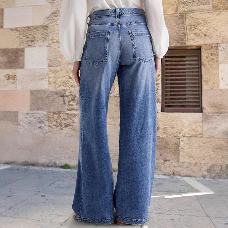 👖✨ 50% de réduction ! Jean Vintage Taille Haute à Jambes Larges pour Femme – Délavage rétro, coupe flatteuse & confort en coton toute la journée