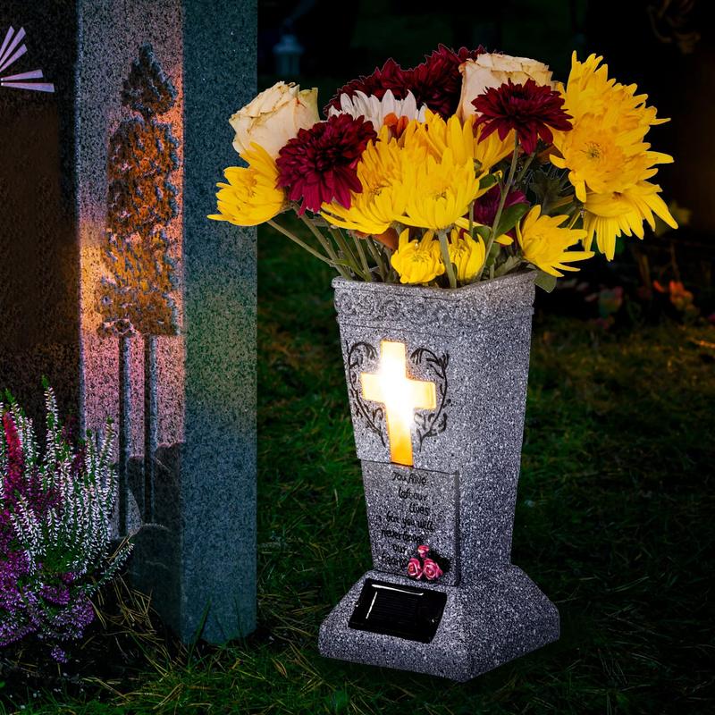 🪔 50% DE RÉDUCTION ! 💐 Vase Solaire à LED pour Pierres Tombales – Porte-Fleurs, Allumage Automatique & Batterie Intégrée pour un Hommage Respectueux ✨