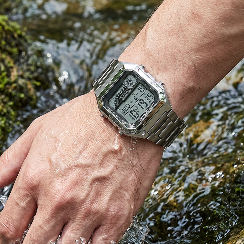 Montre numérique carrée unisexe avec écran lumineux