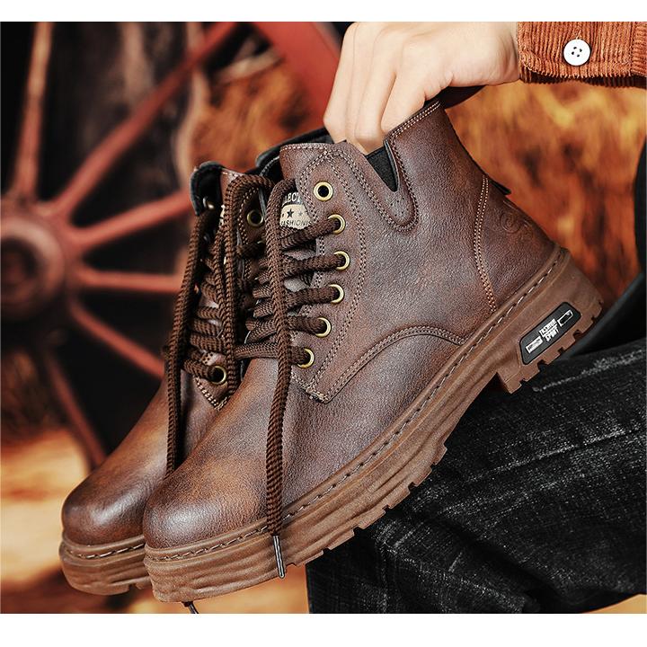 （Livraison gratuite）Bottes à lacets zippées vintage pour hommes