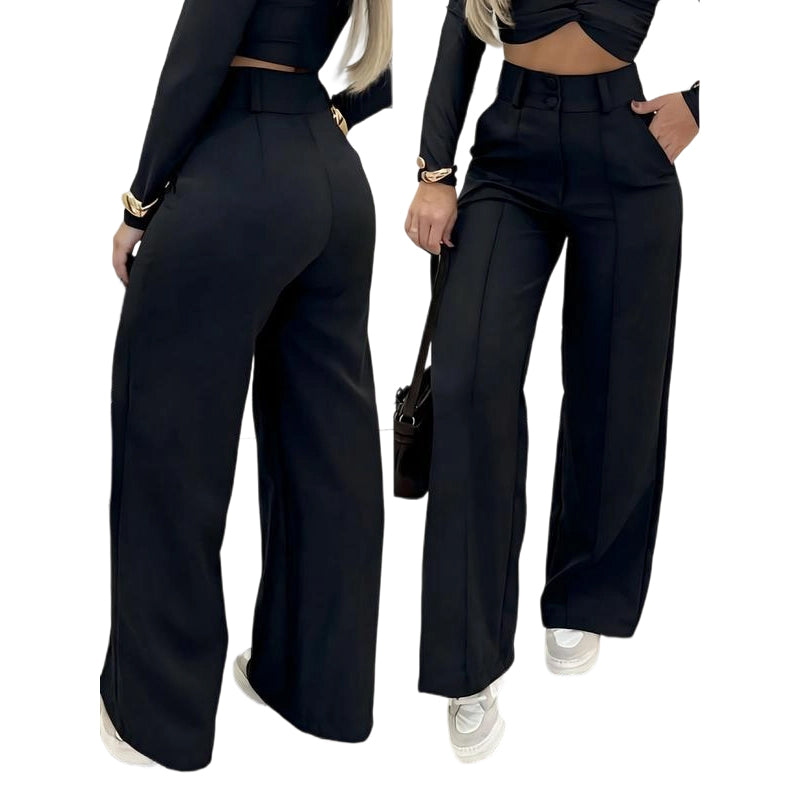 🌸DERNIER JOUR DE L'OFFRE SPÉCIALE - 62 % DE RÉDUCTION💕Pantalon taille haute à jambes larges pour femme, couleur unie