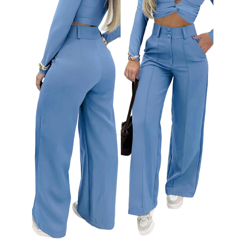 🌸DERNIER JOUR DE L'OFFRE SPÉCIALE - 62 % DE RÉDUCTION💕Pantalon taille haute à jambes larges pour femme, couleur unie