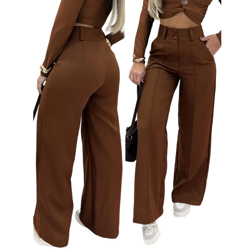 🌸DERNIER JOUR DE L'OFFRE SPÉCIALE - 62 % DE RÉDUCTION💕Pantalon taille haute à jambes larges pour femme, couleur unie