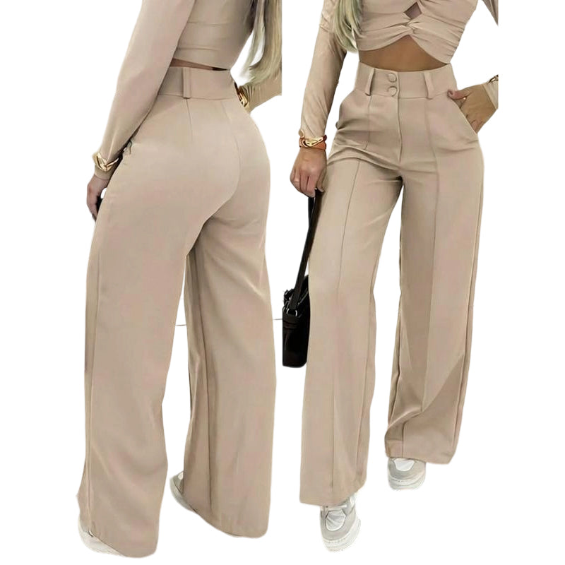🌸DERNIER JOUR DE L'OFFRE SPÉCIALE - 62 % DE RÉDUCTION💕Pantalon taille haute à jambes larges pour femme, couleur unie