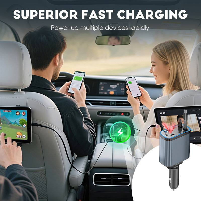 Chargeur de voiture ultra-rapide avec câbles rétractables et ambiance lumineuse étoilée