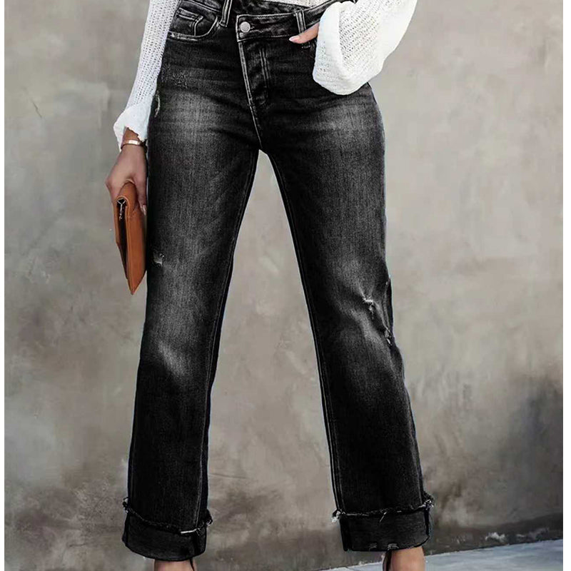 👖 50% DE RÉDUCTION! 💙 Jean Stretch Taille Haute Jambe Droite pour Femme – Confortable, Silhouette Allongeante & Look Classique ✨