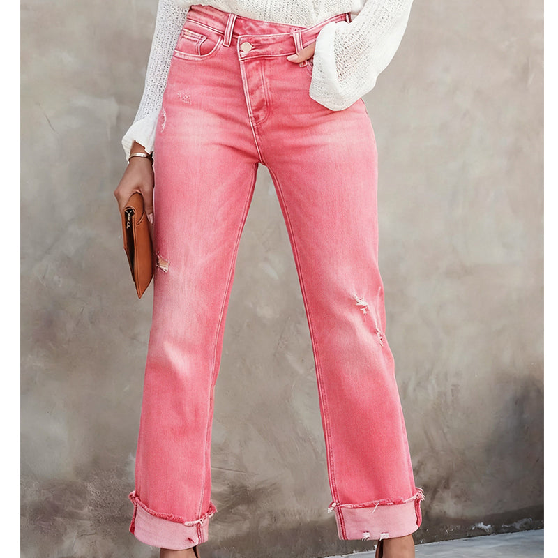 👖 50% DE RÉDUCTION! 💙 Jean Stretch Taille Haute Jambe Droite pour Femme – Confortable, Silhouette Allongeante & Look Classique ✨