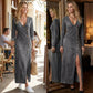 📢📢50% DE RÉDUCTION !! ⏰ Robe Longue à Manches Longues et Col en V pour Femme – Tissu Doux, Coupe Élégante & Silhouette Maxi Fluide 👗💃
