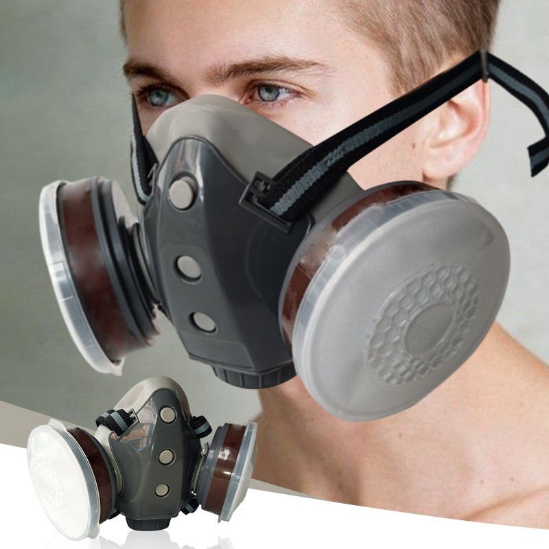 Masque à Gaz Double Filtre au Charbon Actif – Protection Anti-Poussière & Gaz Toxiques, Joint Étanche & Lunettes Incluses 🔥🛡️