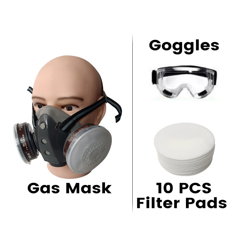 Masque à Gaz Double Filtre au Charbon Actif – Protection Anti-Poussière & Gaz Toxiques, Joint Étanche & Lunettes Incluses 🔥🛡️